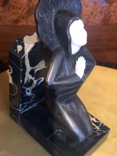 Roland Paris Roland Paris Bronze Ivoroid Praying Bookends Art Deco Iron Marble - 1342829
