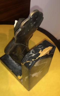 Roland Paris Roland Paris Bronze Ivoroid Praying Bookends Art Deco Iron Marble - 1342832
