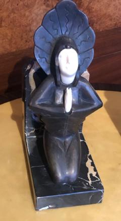 Roland Paris Roland Paris Bronze Ivoroid Praying Bookends Art Deco Iron Marble - 1342835