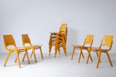 Roland Rainer Set of 8 mid century modern stacking chairs model P7 in curved plywood  - 2825559