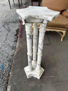 Roman Tri Column Carrera Marble Pedestal Table - 4489030