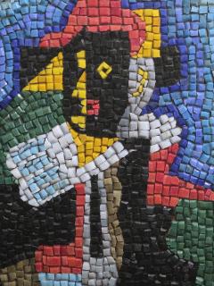 Romanos Romanos Romanos Mexican Glass Mosaic Panel Campesino Figure c 1950s 1960s - 4466411