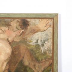 Romanticist Oil on Burlap Painting of a Nude Male Figure Bathing in a River - 2809737