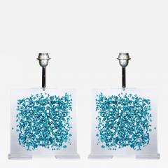 Romeo Paris Pair Of Lamps with turquoise inclusion in Lucite by Romeo Paris - 854400