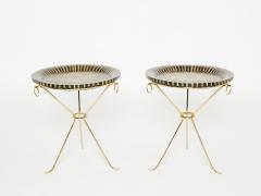 Romeo Paris Pair of Romeo Paris brass straw marquetry gueridon tables 1970s - 1959289