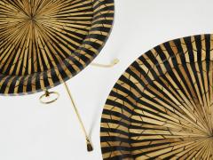 Romeo Paris Pair of Romeo Paris brass straw marquetry gueridon tables 1970s - 1959291