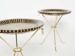 Romeo Paris Pair of Romeo Paris brass straw marquetry gueridon tables 1970s - 1959293