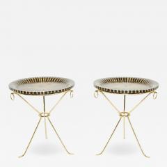 Romeo Paris Pair of Romeo Paris brass straw marquetry gueridon tables 1970s - 1962617