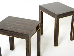 Romeo Paris Pair of Romeo Paris palm wood and brass end tables 1970s - 2714158