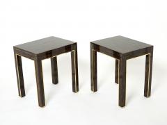 Romeo Paris Pair of Romeo Paris palm wood and brass end tables 1970s - 2714159