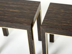 Romeo Paris Pair of Romeo Paris palm wood and brass end tables 1970s - 2714161