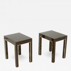 Romeo Paris Pair of Romeo Paris palm wood and brass end tables 1970s - 2724625