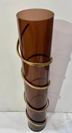 Romeo Rega 1970s Italian Organic Brass Snake Swirls Brown Lucite Tall Vase - 3147665