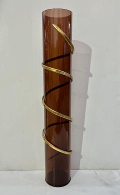 Romeo Rega 1970s Italian Organic Brass Snake Swirls Brown Lucite Tall Vase - 3147666