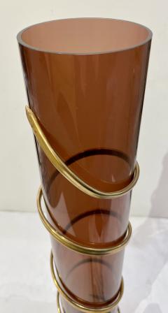 Romeo Rega 1970s Italian Organic Brass Snake Swirls Brown Lucite Tall Vase - 3147670