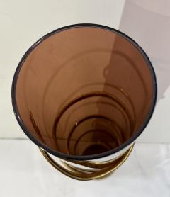 Romeo Rega 1970s Italian Organic Brass Snake Swirls Brown Lucite Tall Vase - 3147671