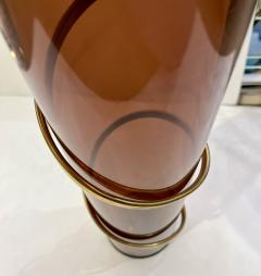 Romeo Rega 1970s Italian Organic Brass Snake Swirls Brown Lucite Tall Vase - 3147672