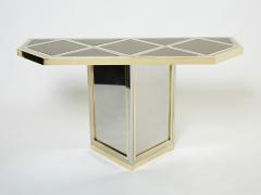 Romeo Rega Brass chrome steel mirrored console table by Romeo Rega 1970s - 2321948