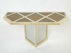 Romeo Rega Brass chrome steel mirrored console table by Romeo Rega 1970s - 2321949