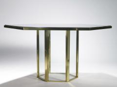 Romeo Rega Hollywood Regency Romeo Rega black lacquer brass glass dining table 1970s - 983623