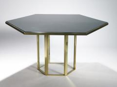 Romeo Rega Hollywood Regency Romeo Rega black lacquer brass glass dining table 1970s - 983624