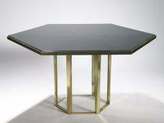 Romeo Rega Hollywood Regency Romeo Rega black lacquer brass glass dining table 1970s - 983625