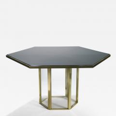 Romeo Rega Hollywood Regency Romeo Rega black lacquer brass glass dining table 1970s - 986529