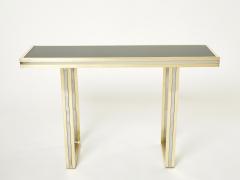 Romeo Rega Italian brass chrome black glass console table by Romeo Rega 1970s - 2232593