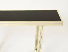 Romeo Rega Italian brass chrome black glass console table by Romeo Rega 1970s - 2232596