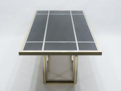 Romeo Rega Large brass chrome black glass dining table Romeo Rega 1970s - 1331506