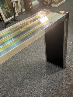 Romeo Rega MODERNIST CHROME BRASS BLACK LUCITE CONSOLE WITH SMOKY GLASS TOP BY ROMEO REGA - 3735853