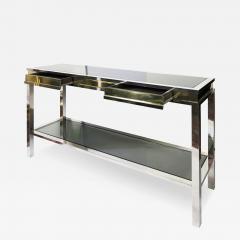 Romeo Rega Mid Century Italian Console Table with Drawers in Brass Chrome Glass 1970s - 3450410
