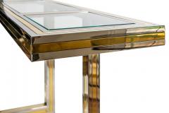 Romeo Rega Midcentury Italian Brass Chrome and Glass top Console Table by Romeo Rega - 3021117