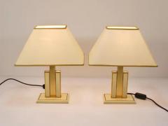 Romeo Rega Pair Romeo Rega Ivory Gold Midcentury Brass Table Side Lamps Italy 1970s - 4064954