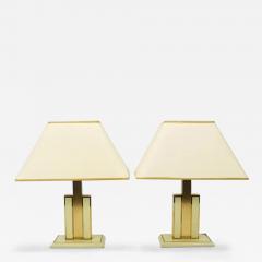 Romeo Rega Pair Romeo Rega Ivory Gold Midcentury Brass Table Side Lamps Italy 1970s - 4065614