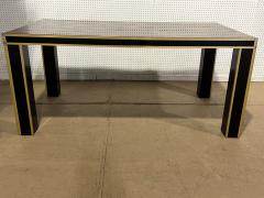 Romeo Rega ROMEO REGA PATCHWORK WOOD AND BLACK LUCITE AND BRASS FRAME DINING TABLE - 3320246
