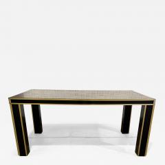 Romeo Rega ROMEO REGA PATCHWORK WOOD AND BLACK LUCITE AND BRASS FRAME DINING TABLE - 3333667