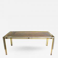 Romeo Rega Romeo Rega 1970s Brass Nickel Desk Dining Table with Gold Leaf Glass Top - 329807
