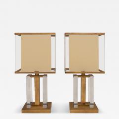 Romeo Rega Romeo Rega Pair of Architectural Table Lamps in Lucite and Brass 1970s - 4297026