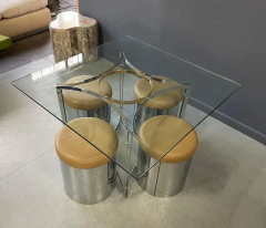 Romeo Rega Romeo Rega Style Brass Chrome Petite Game Dining Table Four Stools Mid Century - 2527861