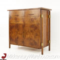 Romweber Mid Century Burlwood and Brass Curved Armoire Highboy Dresser - 2578447