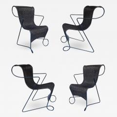 Ron Arad Set of 4 Chairs Zigo Metal Rattan by Ron Arad for Driade Italy 1990s - 2272347