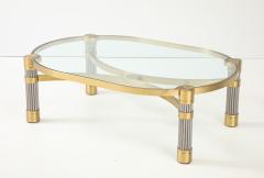 Ron Seff 1980s Oval shaped Brass Steel and Glass Coffee Table by Ron Seff - 4622131