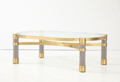Ron Seff 1980s Oval shaped Brass Steel and Glass Coffee Table by Ron Seff - 4622132