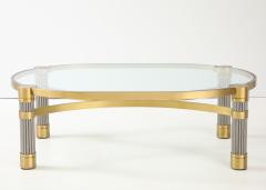 Ron Seff 1980s Oval shaped Brass Steel and Glass Coffee Table by Ron Seff - 4622133