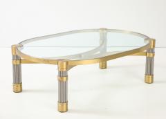 Ron Seff 1980s Oval shaped Brass Steel and Glass Coffee Table by Ron Seff - 4622134