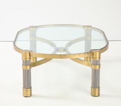 Ron Seff 1980s Oval shaped Brass Steel and Glass Coffee Table by Ron Seff - 4622136