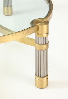 Ron Seff 1980s Oval shaped Brass Steel and Glass Coffee Table by Ron Seff - 4622137