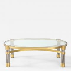 Ron Seff 1980s Oval shaped Brass Steel and Glass Coffee Table by Ron Seff - 4622219