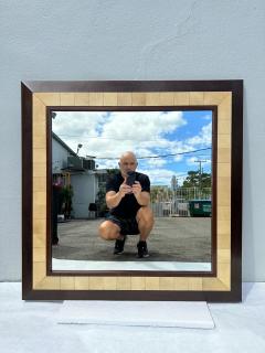 Ron Seff Large Square Parchment and Exotic Wood Framed Mirror by Ron Seff - 4641249
